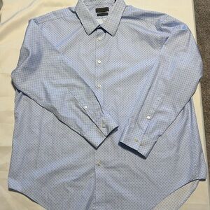 Men's Button Down light blue geometric Slim fit performance non iron Sz 18 32/33